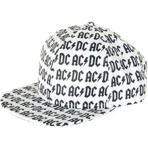 AC/DC Mens AC DC All Over Print White Snapback Baseball Cap Hat New With Tags